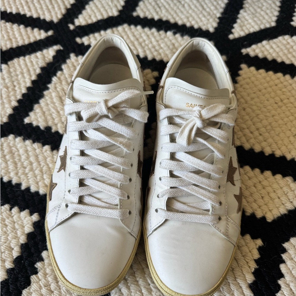 Saint Laurent White and Brown Star Sneakers